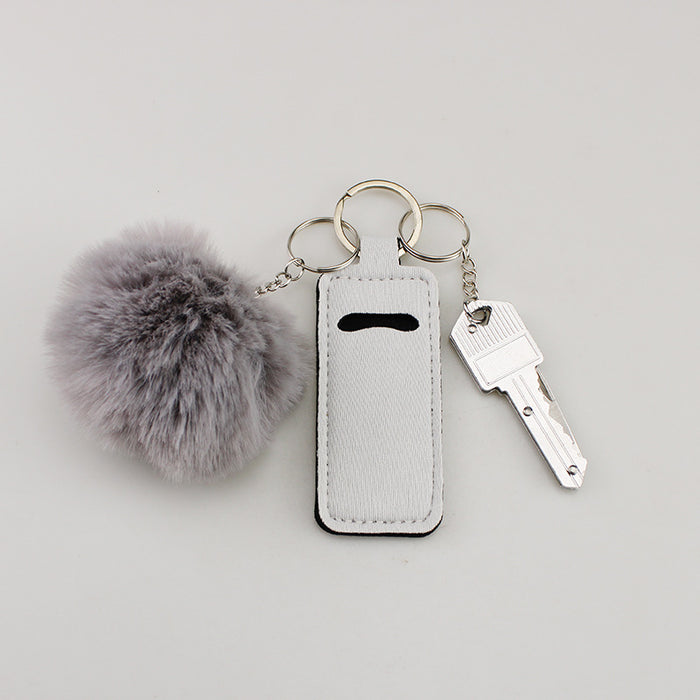 Wholesale Lipstick Design Pom Pom Keychain Fabric Car Key Accessory Decorative Gift For Party
