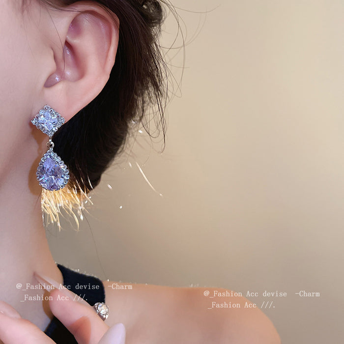 Wholesale Zircon Diamond Drop Earrings Necklace suit  Banquet Elegant Clavicle Chain Bridal Jewelry