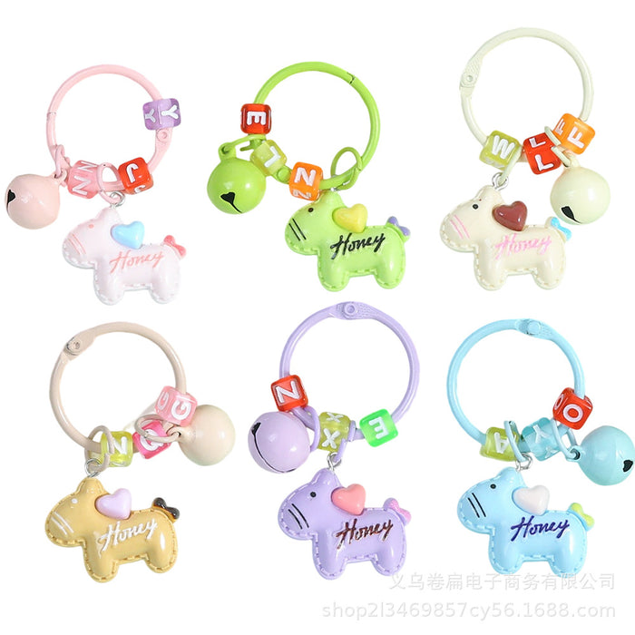 Wholesale Dopamine Color Cartoon Pony Keychain Bell Pendant Cute Animal Bag Charm DIY Fuse Bead Craft Fashion Accessory Gift