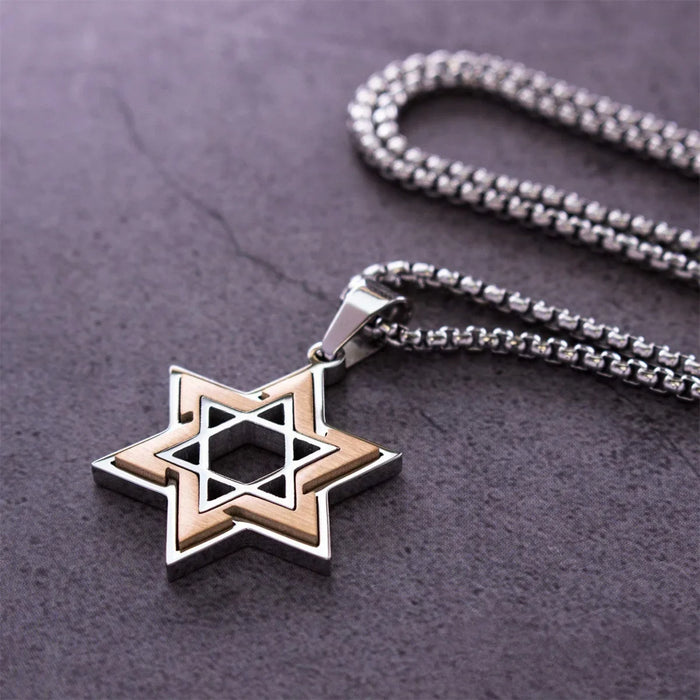 Wholesale Personalized Fashion Necklace Two tone Stainless Steel David Star Pendant Necklace