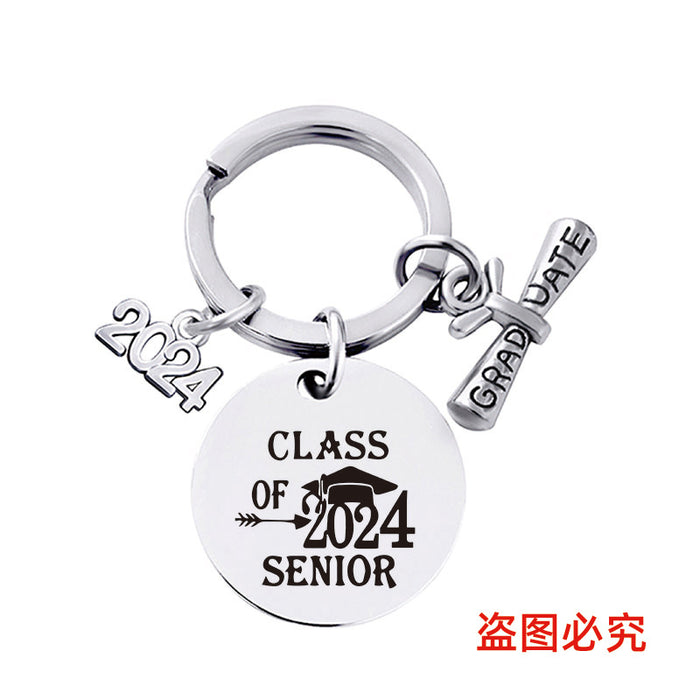 Wholesale Graduation Season Gift Round Stainless Steel Keychain JDC-KC-GangGu049