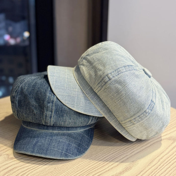 Wholesale New retro washed denim beret octagonal hat fashionable hat