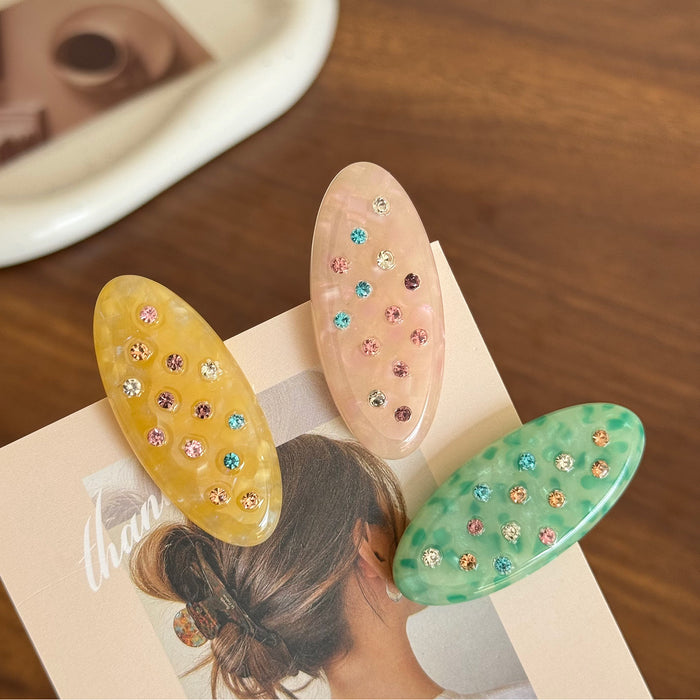 Wholesale Rhinestone Oval Hairpin Side Clip Acetic Acid Duckbill Clip Advanced Sense Bangs Clip