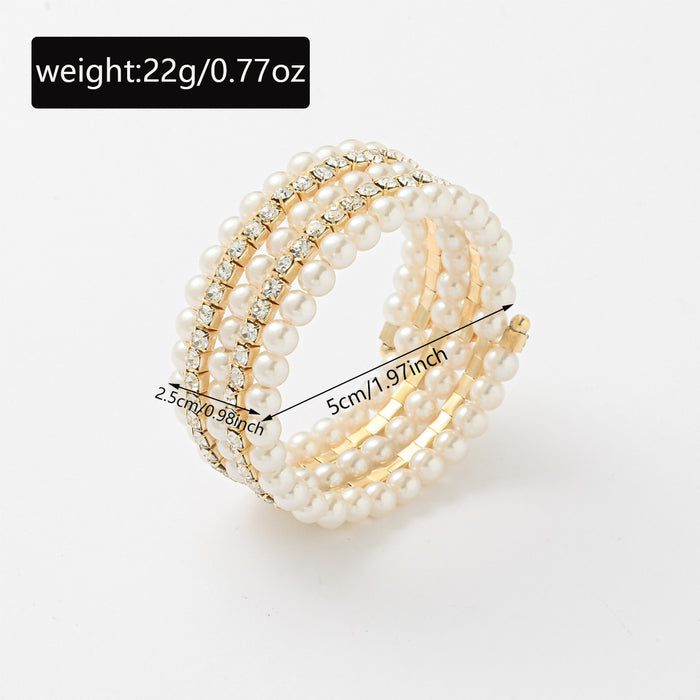 Wholesale Wedding pearl bracelet with light luxury and high-end feel, multi-layer adjustable elastic full diamond bracelet wholesale