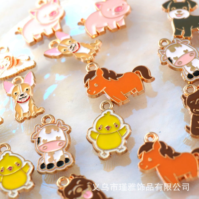 Wholesale 10pcs Small Animal Cow Pony Negative Alloy Oil Drop DIY Jewelry Accessories Cute Bracelet Pendant Pendant