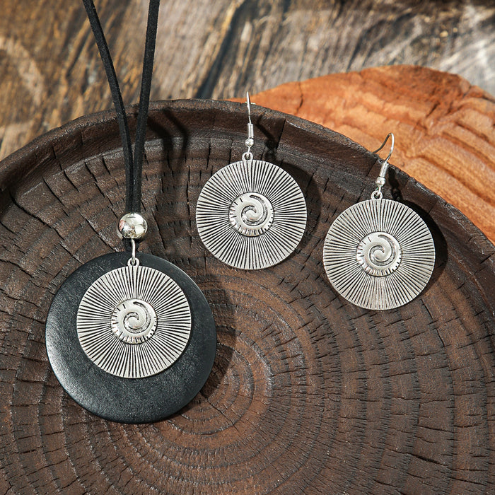 Wholesale Ethnic Geometric Antique Silver Alloy Earring Necklace Set - 4 Styles MOQ≥2