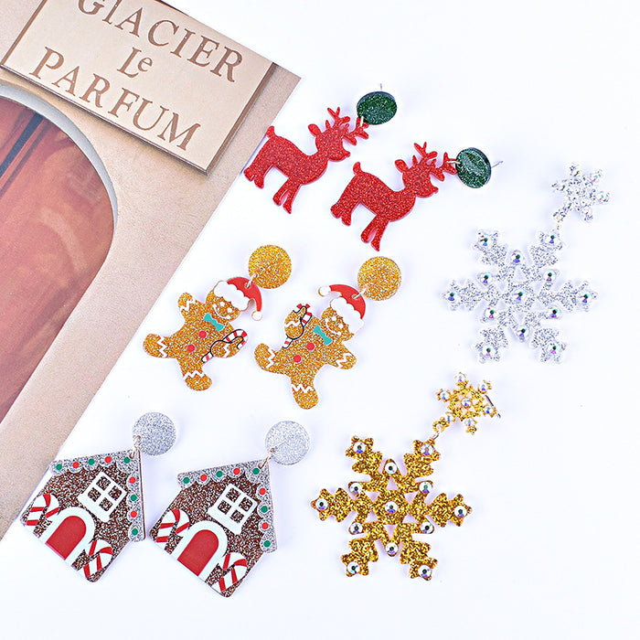 Wholesale New Christmas earrings green fur strange    Christmas tree snowflake elk gingerbread man