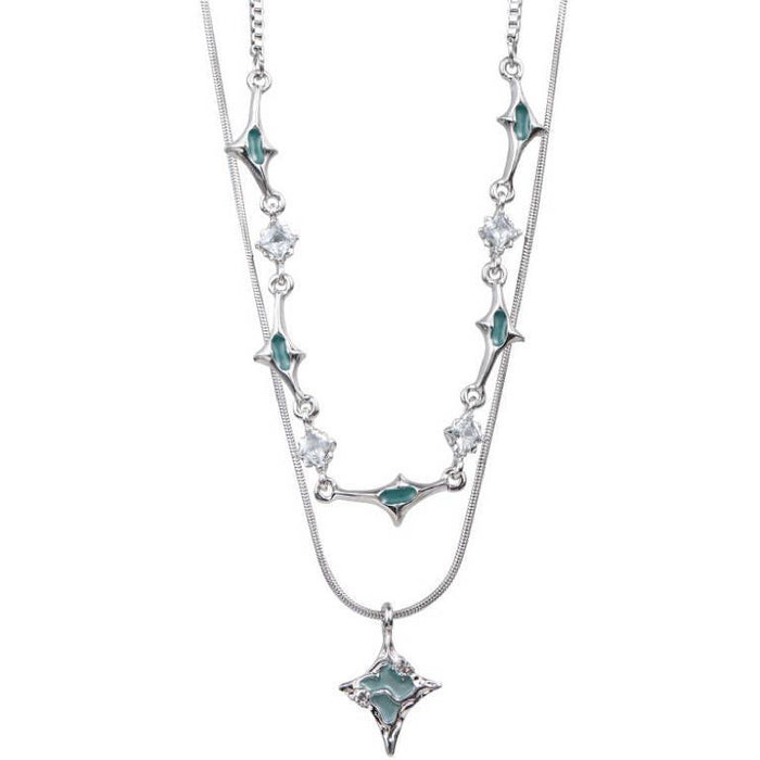 Wholesale Blue four-star zircon necklace with a niche temperament, collarbone chain