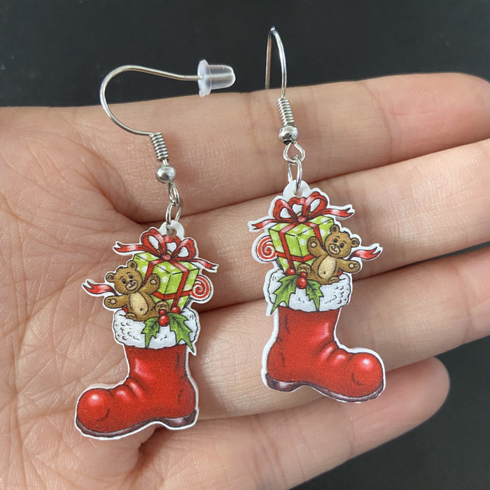 Wholesale Fashion Acrylic Cartoon Christmas Earrings With Reindeer Flamingo And Rainbow Designs Party Wear Jewelry Accessory
