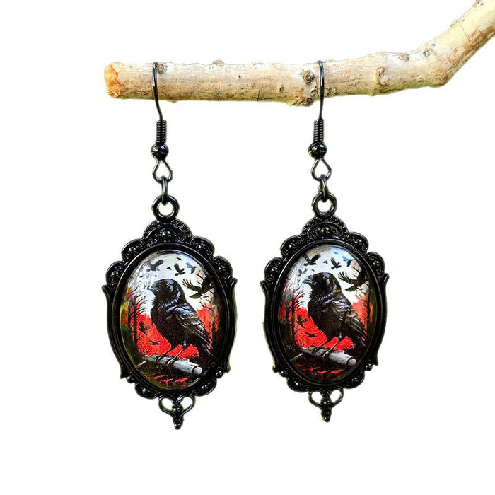Wholesale  Black Crow Time Gemstone Pendant Earrings Gothic Dark Series Ear Jewelry