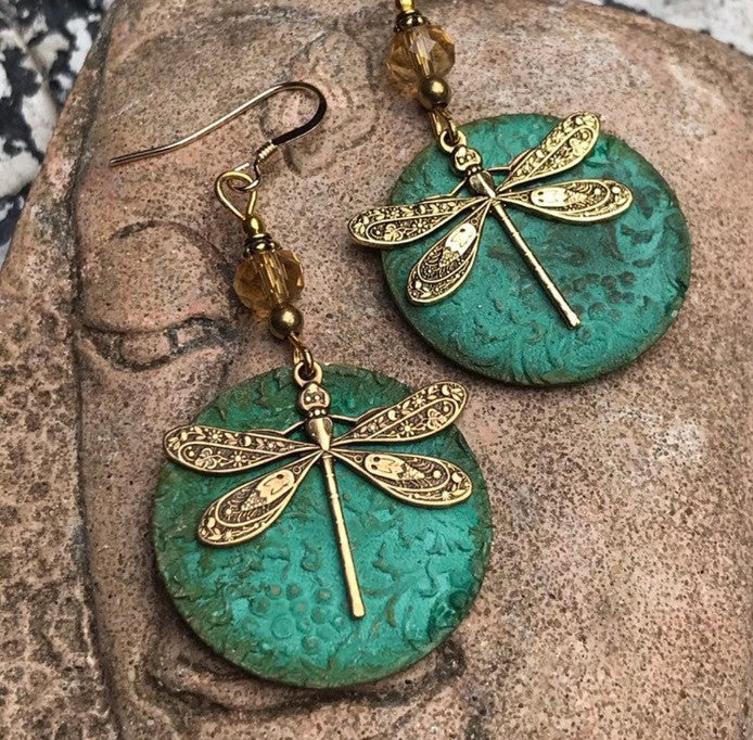 Wholesale Fashionable retro bronze green brushed minimalist earrings