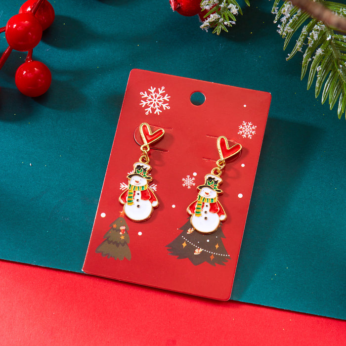 Wholesale Christmas Series Love Alloy Oil Drop Earrings Versatile Snowman Wreath Christmas Paper Card Earrings