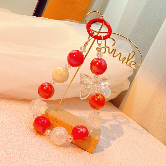 Flower Beaded Mobile Phone Chain Keychain Pendant Bag Decorative Hanging Ornaments