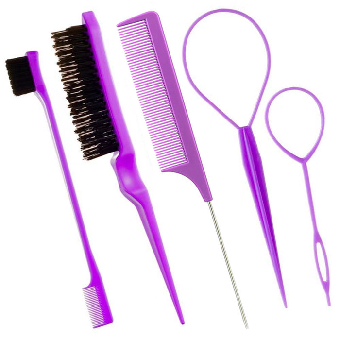 Wholesale 5 Piece Plastic Hair Styling Tool Set With Tail Comb And Brow Brush For Boutique Resale
