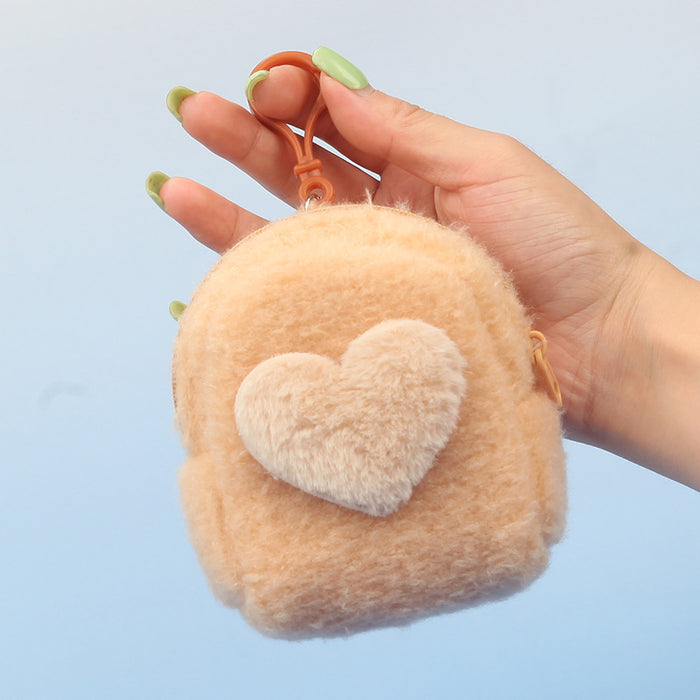 Wholesale Stylish Heart Shaped Plush Pouch For Women Coin Wallet Earphone Case Card Holder Gift Everyday Use