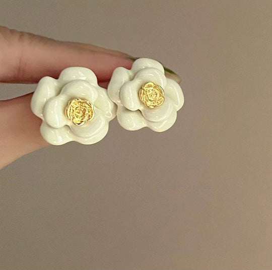 Wholesale Silver needle oil drop flower geometric earrings  summer new all-match earrings