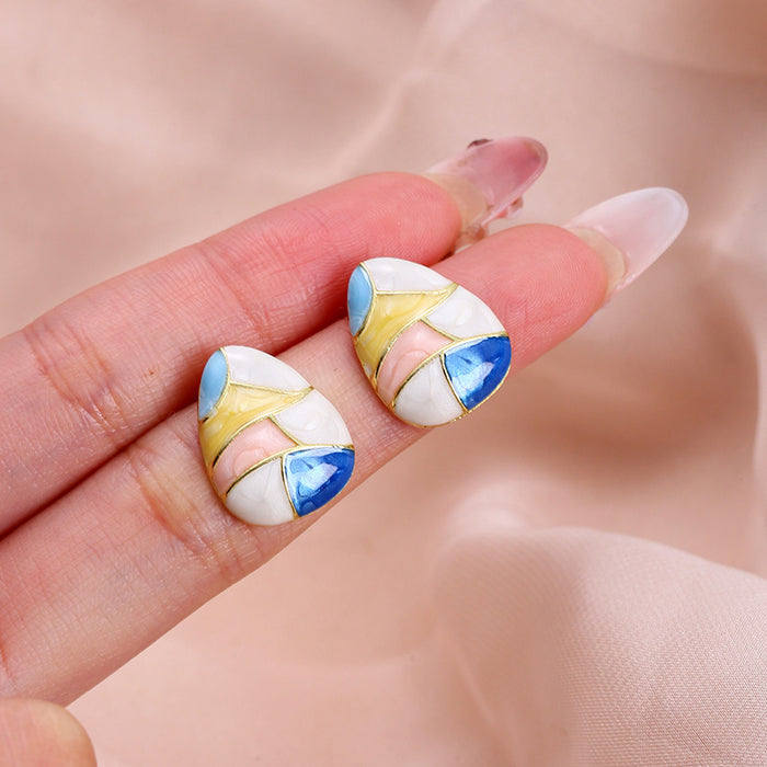 Wholesale Silver Needle Colored Drip Oil Earrings Geometric Earrings Commuting Sweet Earrings