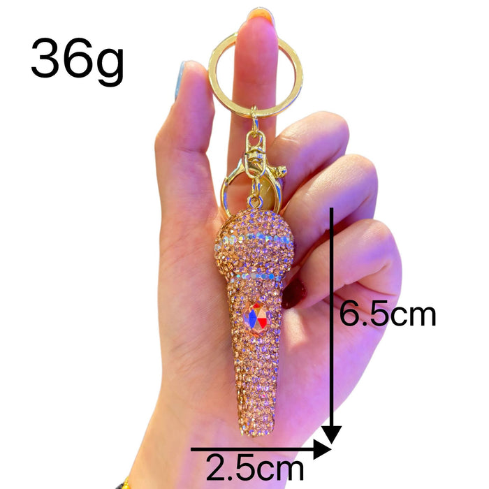 Wholesale Fashion Rhinestone 3D Microphone Keychain Bag Charm For Women Gift For Couple Boutique Resale