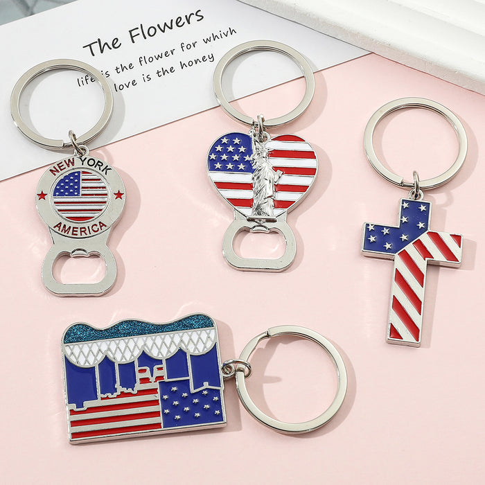 Wholesale 5PCS Independence Day Bottle Opener Shape Zinc Alloy Keychain JDC-KC-GYu003