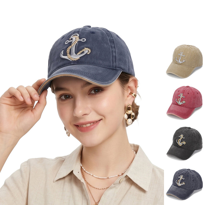 Wholesale Vintage Washed Baseball Cap with Anchor Embroidery Navy Blue Summer Sun Protection Hat