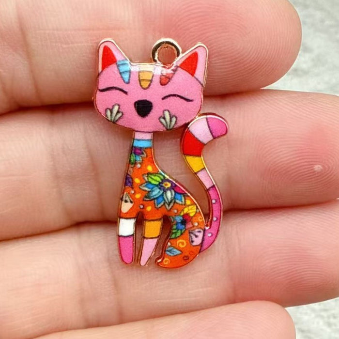 Wholesale 10pcs 21-color KC Gold Drop Oil DIY Creative Realistic Standing Cat Pendant Ornament