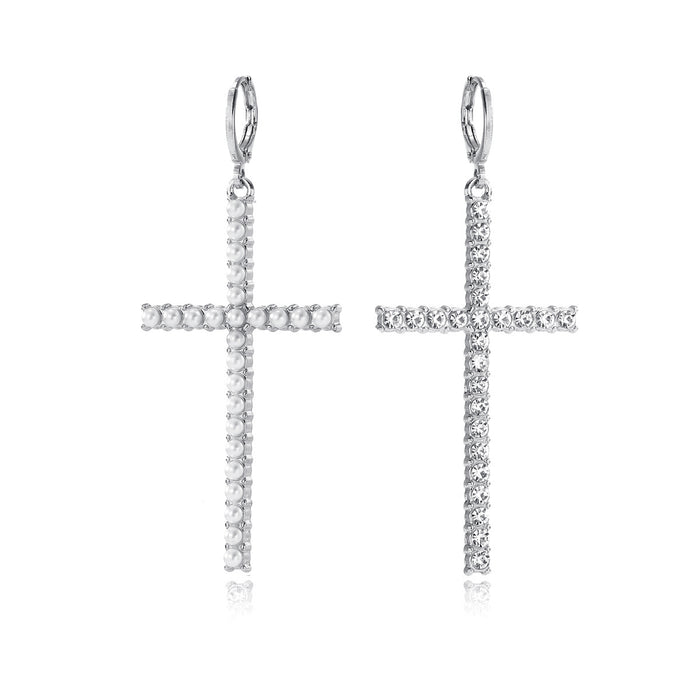 Wholesale cross earrings women's diamond imitation pearl earrings