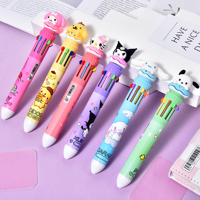 Wholesale push pen 10-color ballpoint pen cute ten-color journal pen multi-color pen display box