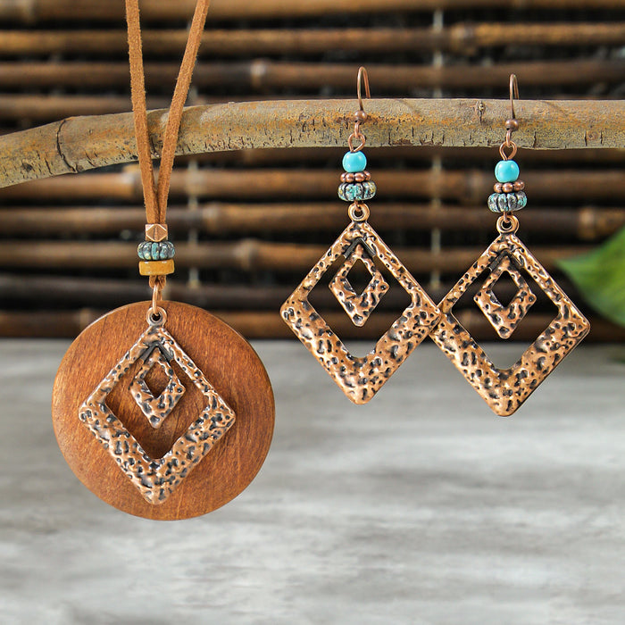Wholesale Bohemian Dreamcatcher Tassel Earrings and Wooden Pendant Necklace Set