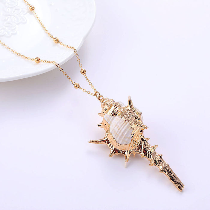 Wholesale Bohemian Beach Style Shell Pendant Necklace Gold Plated Edge Jewelry Accessory MOQ≥2