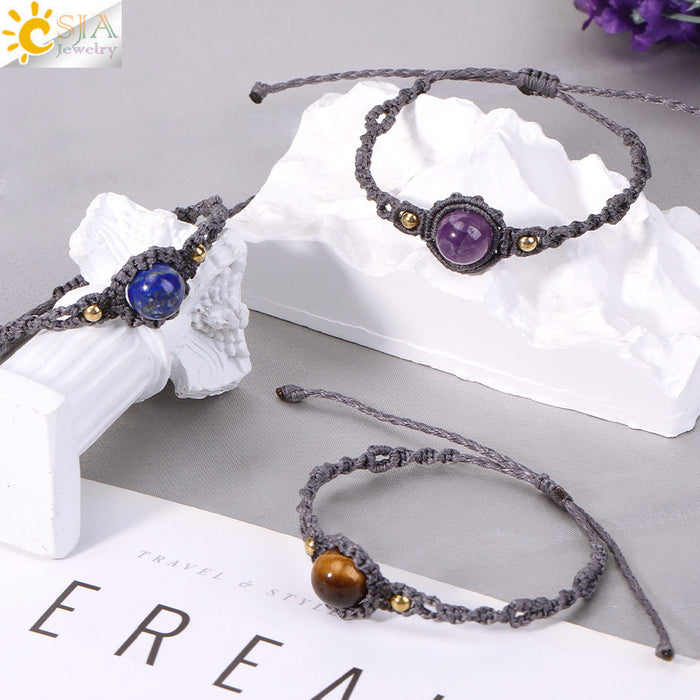 Wholesale Natural Crystal Amethyst Beaded Bracelet Handwoven Adjustable Design Office Lady Style Gift Jewelry