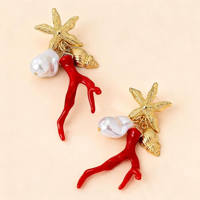 Wholesale Alloy Electroplated Starfish Earrings Trendy Summer Beach Jewelry Accessory
