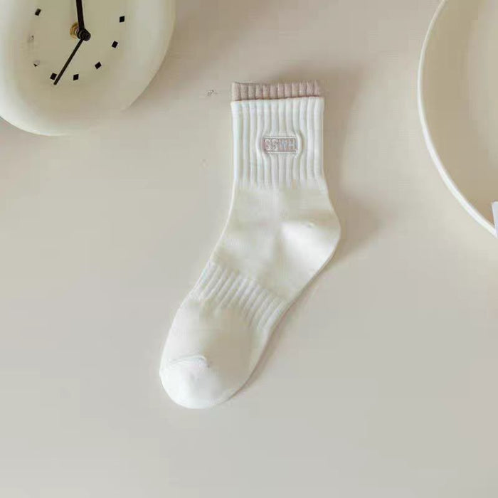 Wholesale Socks, white socks, double ribbed new style, mid length socks, cotton socks, breathable