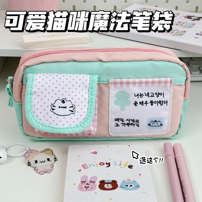 Wholesale Cute Four-Leaf Clover Kitten Pencil Case Polyester Large Capacity Gift