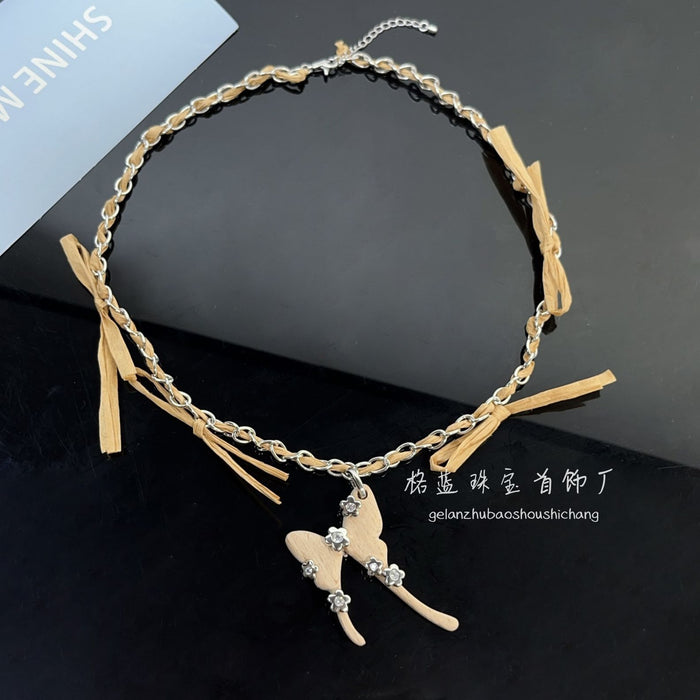 Wholesale Hejia withered leaf butterfly necklace, light luxury, high-end tailcoat butterfly earrings, niche butterfly seal, collarbone chain