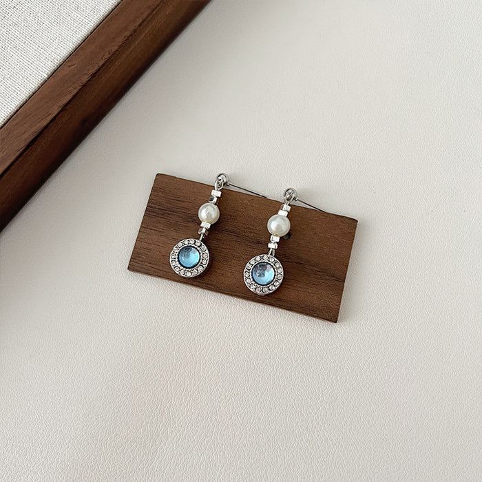 Wholesale Aquamarine Pearl Necklace Women's Silver Needle Earrings Necklace suit Combination