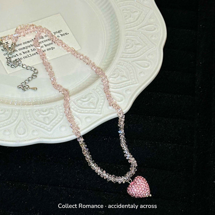 Wholesale Pink Crystal Rhinestones Heart Necklace JDC-NE-DouYin001