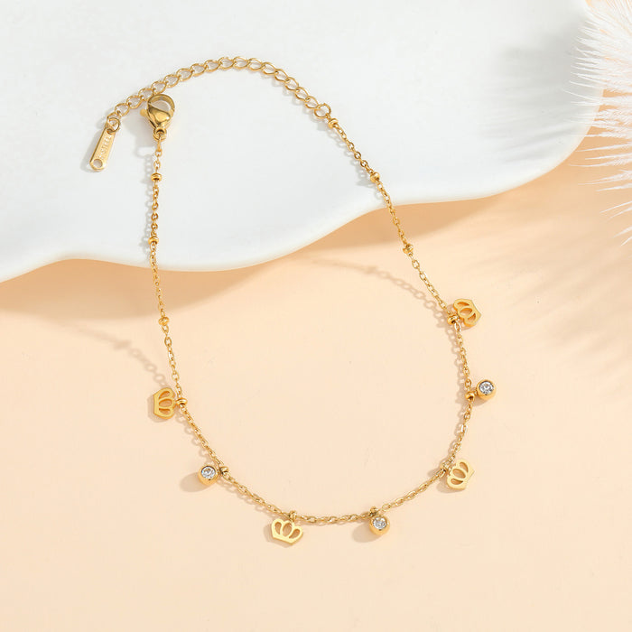 Wholesale 2pcs Crown Anklet Sparkling Rhinestone Titanium Steel Foot Jewelry