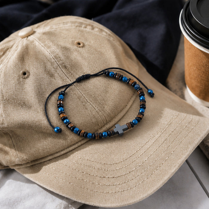 Wholesale Men S Cross Beaded Bracelet Adjustable Knot Blue Black Mix Fashion Jewelry Accessory Gift