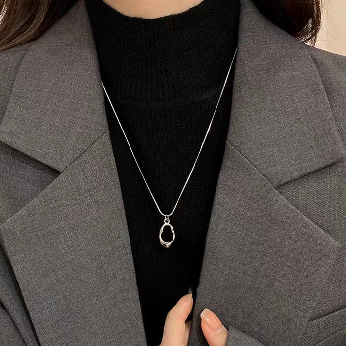 Wholesale Pearl sweater chain with high-end feel, long double layered layered titanium steel necklace, niche light luxury accessory