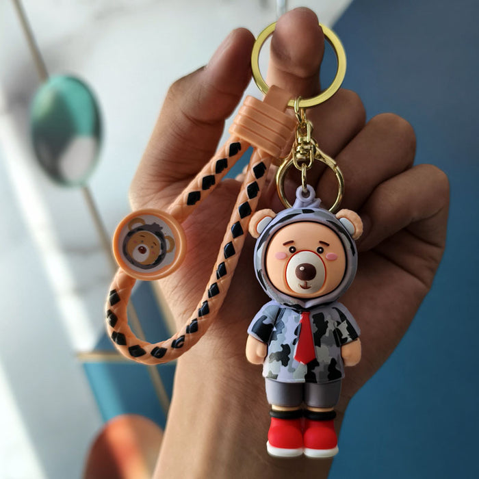 Wholesale PVC Cartoon Camouflage Bowtie Bear Car Keychain Bag Charm