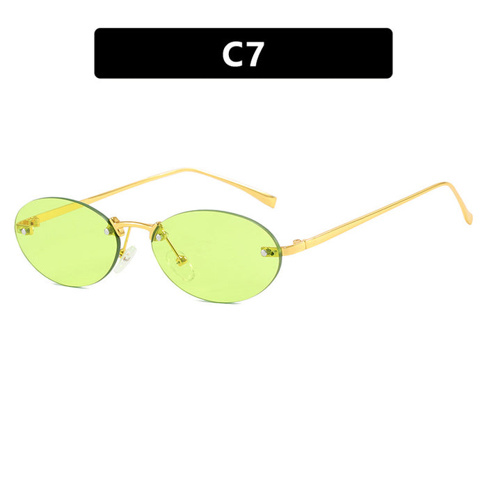 Wholesale Metal Frameless Oval Rivet PC Women's Sunglasses JDC-SG-PLS125