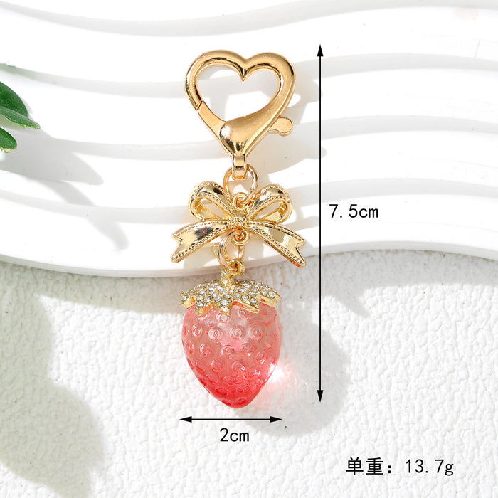 Wholesale Cute Strawberry Keychain with Bow - Plated Red Plastic Decorative Accessory MOQ≥2