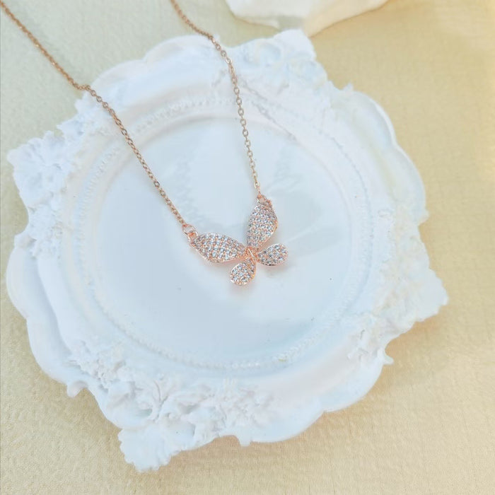Wholesale Micro inlaid butterfly necklace with full diamonds, female niche design, fashionable temperament, versatile collarbone chain