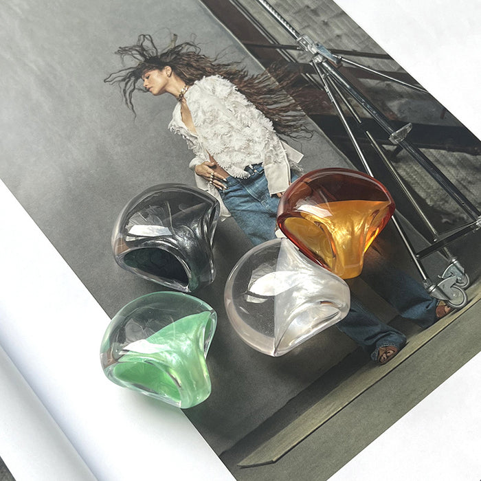 Wholesale Color glazed exaggerated light luxury resin ring, oil dripping enamel colorful ring, transparent outer and glazed inner hand jewelry