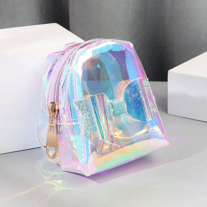 Wholesale Trendy Laser Bow PVC Transparent Pouch Creative Coin Purse Earphone Bag Keychain Everyday Fashion Accessory
