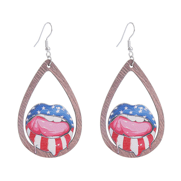 Wholesale American Independence Day Printed Wooden Water Drop Earrings JDC-ES-ChouTteng016