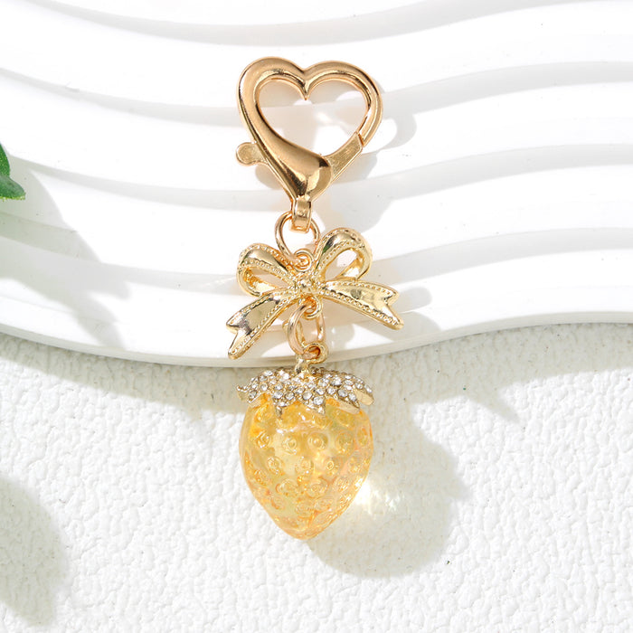 Wholesale Cute Strawberry Keychain with Bow - Plated Red Plastic Decorative Accessory MOQ≥2