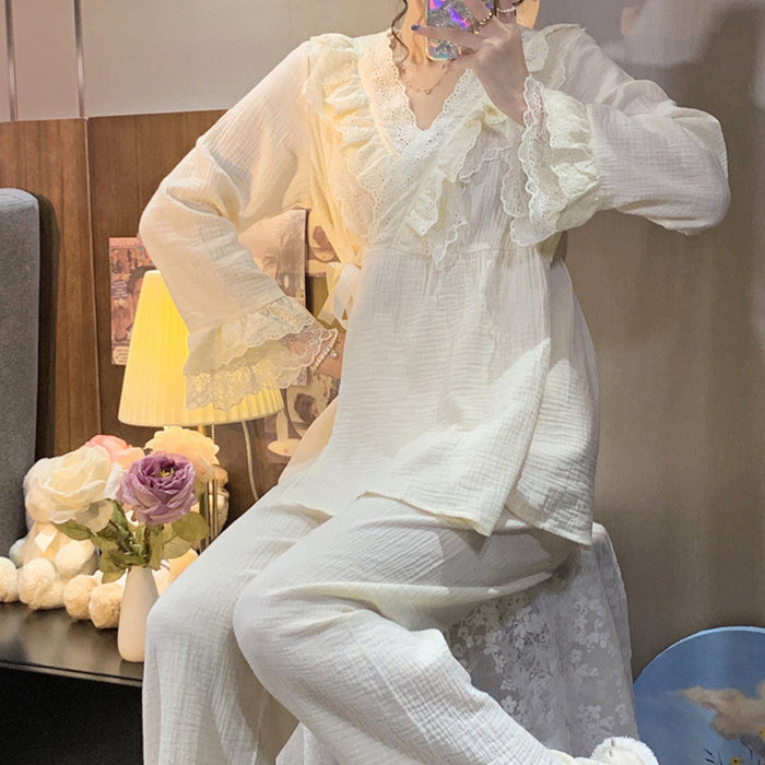 Wholesale Pajama long sleeved set, retro kimono, high-end home wear
