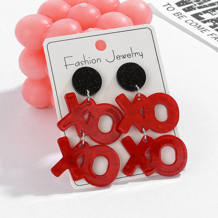 Wholesale Valentine' s Day Earrings Series English Letters Xoxo Acrylic Romantic Shiny Red Earrings