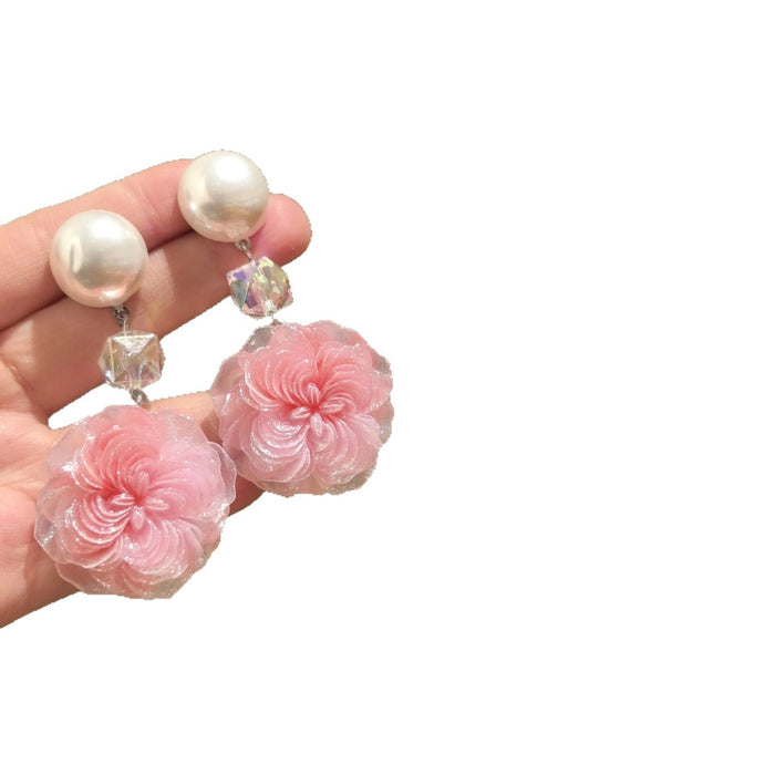 Wholesale Handmade pearl flower silver needle earrings